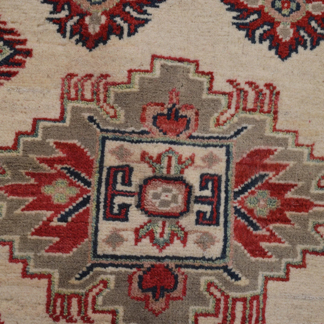 Beige Afghan Kazak Rug 5' 0" x 6' 7" Hand-Knotted | No. AL82660