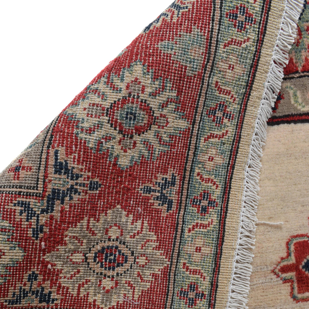 Beige Afghan Kazak Rug 5' 0" x 6' 7" Hand-Knotted | No. AL82660