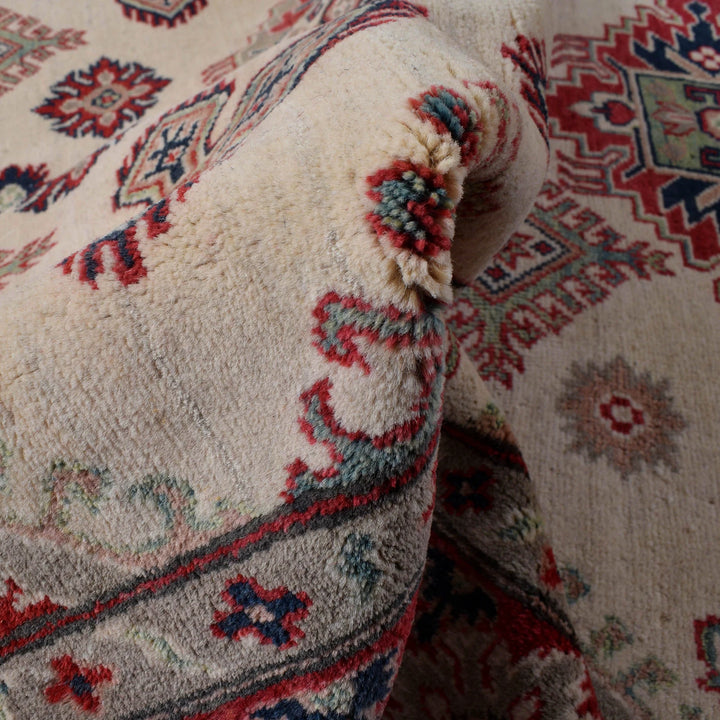 Beige Afghan Kazak Rug 5' 0" x 6' 7" Hand-Knotted | No. AL82660
