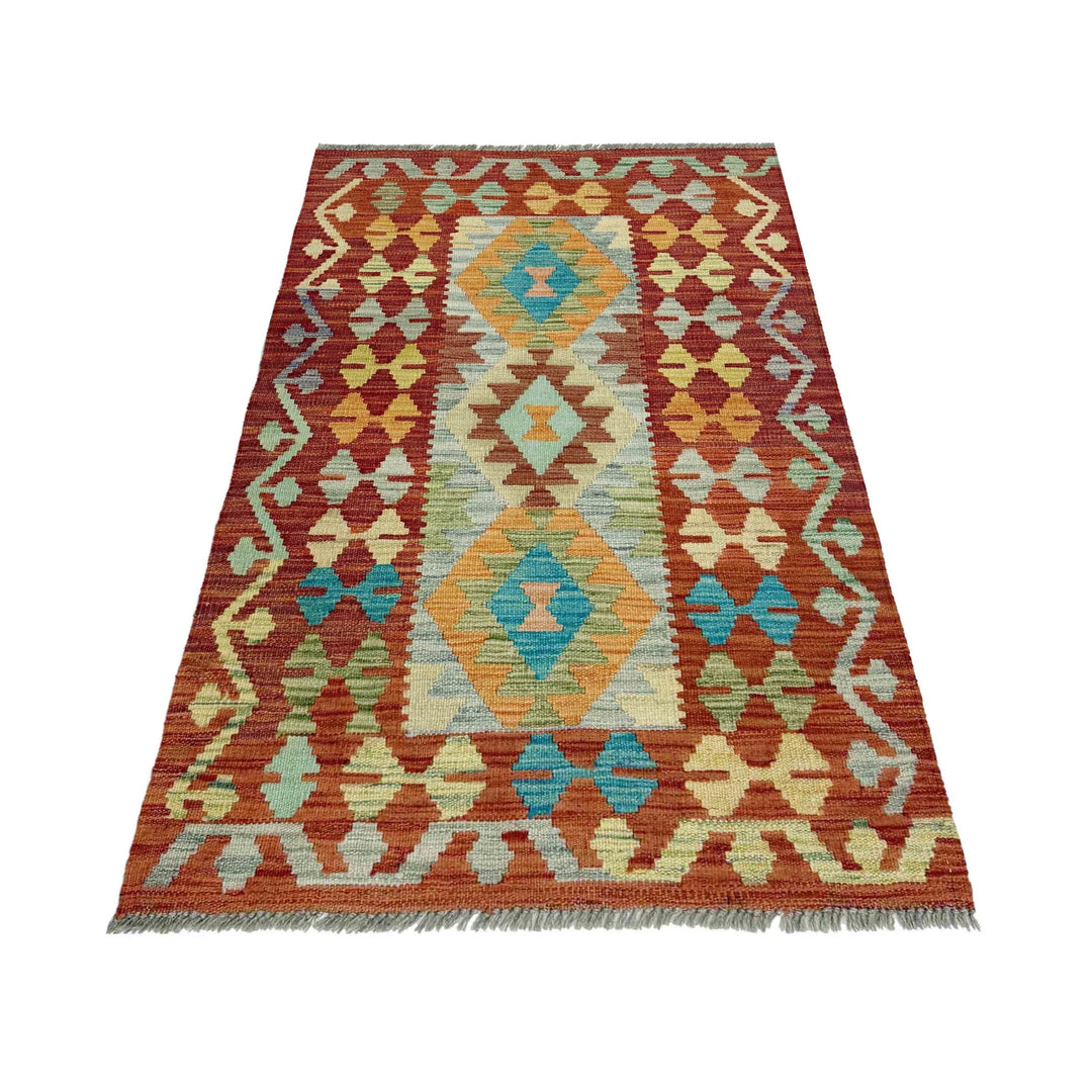 Afghan Vegetable Kilim Rug 2' 7" x 4' 6" Flat-Weave | No. AL827266