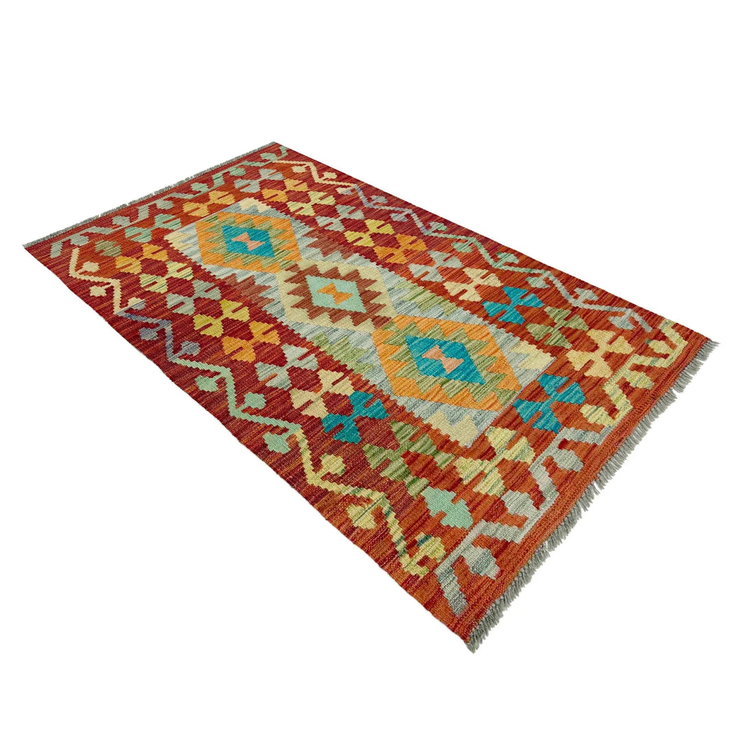 Afghan Vegetable Kilim Rug 2' 7" x 4' 6" Flat-Weave | No. AL827266