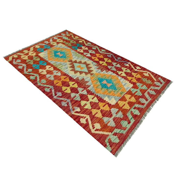 Afghan Vegetable Kilim Rug 2' 7" x 4' 6" Flat-Weave | No. AL827266