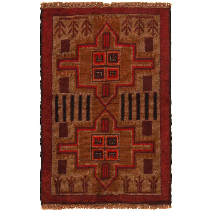 Brown Afghan Baluchi Rug 2' 9" x 4' 1" Hand-Knotted | No. AL82878