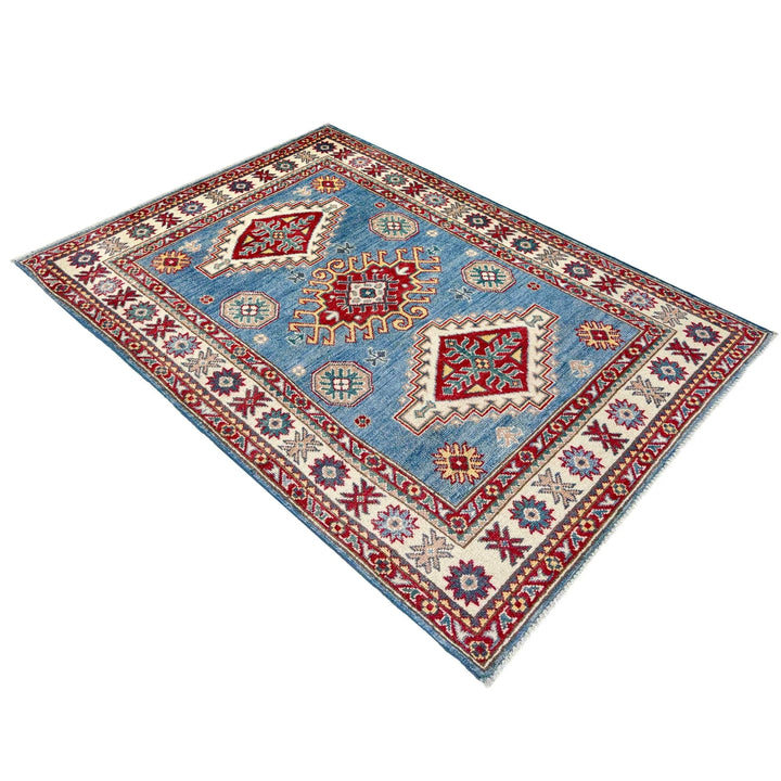 Blue Afghan Kazak Rug 3' 3" x 4' 11" Hand-Knotted | No. AL83011
