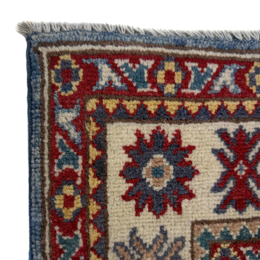 Blue Afghan Kazak Rug 3' 3" x 4' 11" Hand-Knotted | No. AL83011