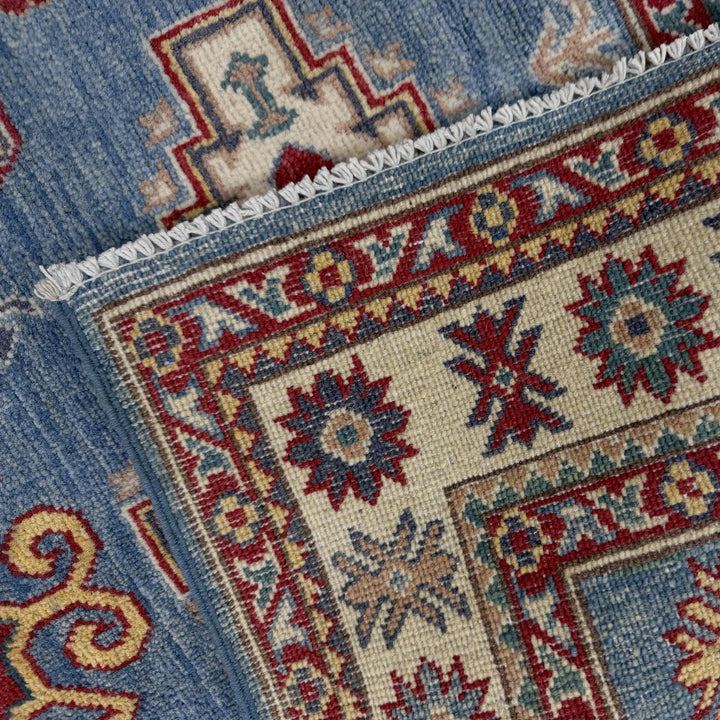 Blue Afghan Kazak Rug 3' 3" x 4' 11" Hand-Knotted | No. AL83011