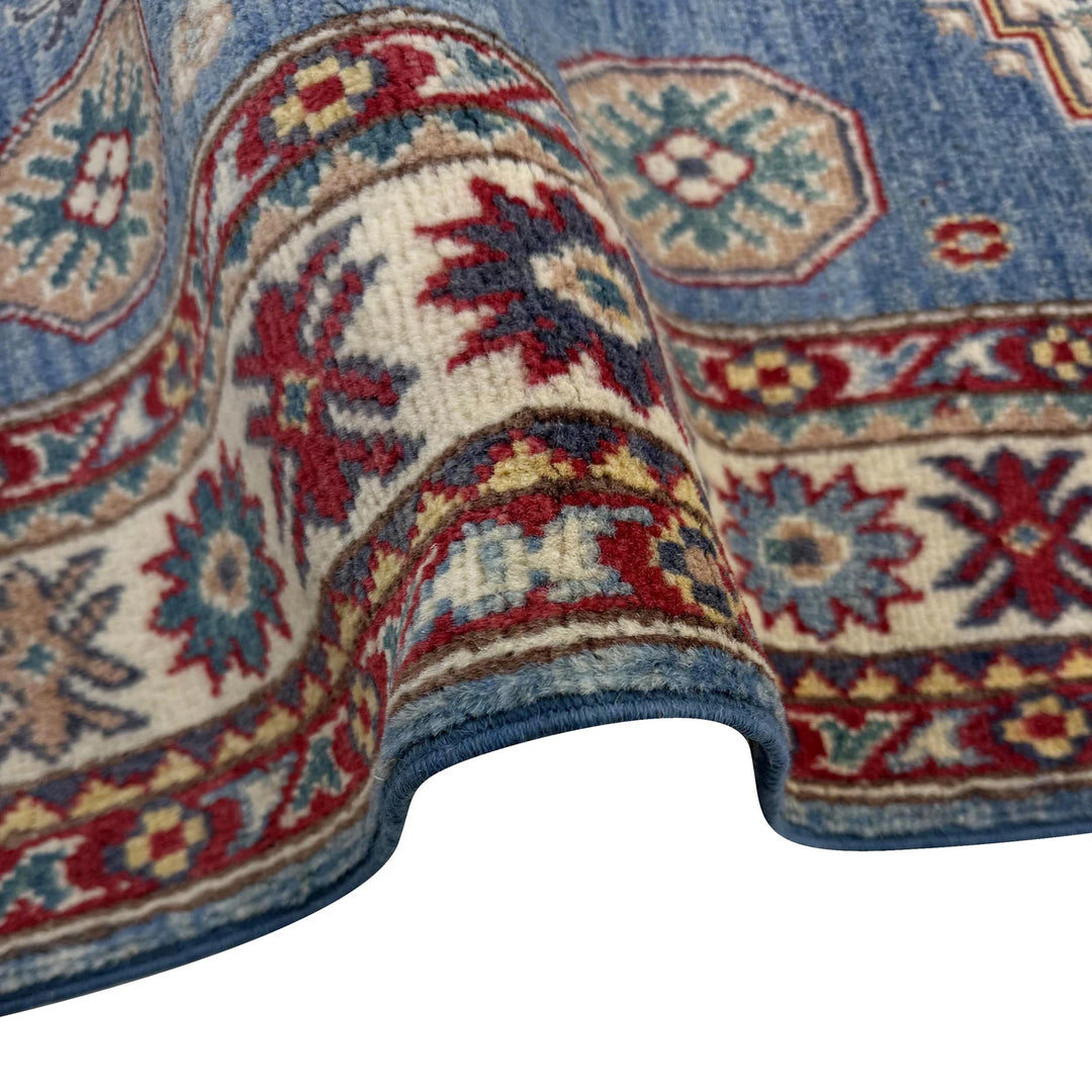 Blue Afghan Kazak Rug 3' 3" x 4' 11" Hand-Knotted | No. AL83011