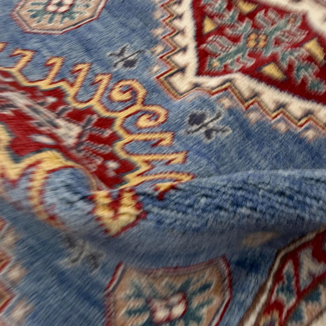 Blue Afghan Kazak Rug 3' 3" x 4' 11" Hand-Knotted | No. AL83011