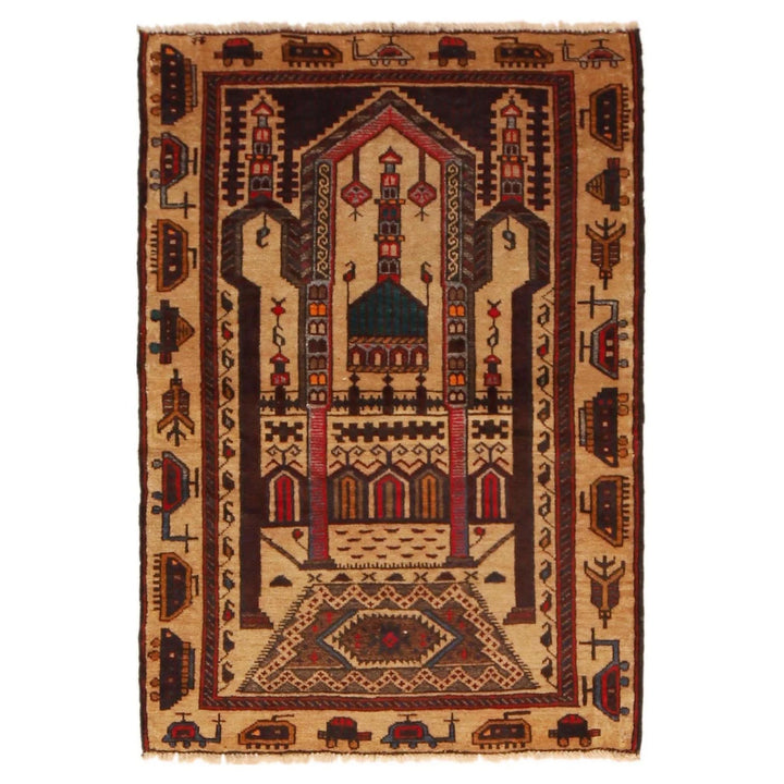 Beige Afghan Prayer Rug 2' 9" x 4' 0" Hand-Knotted | No. AL83059