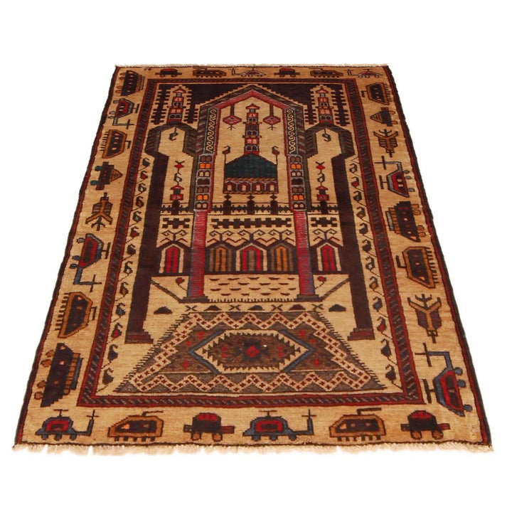 Beige Afghan Prayer Rug 2' 9" x 4' 0" Hand-Knotted | No. AL83059