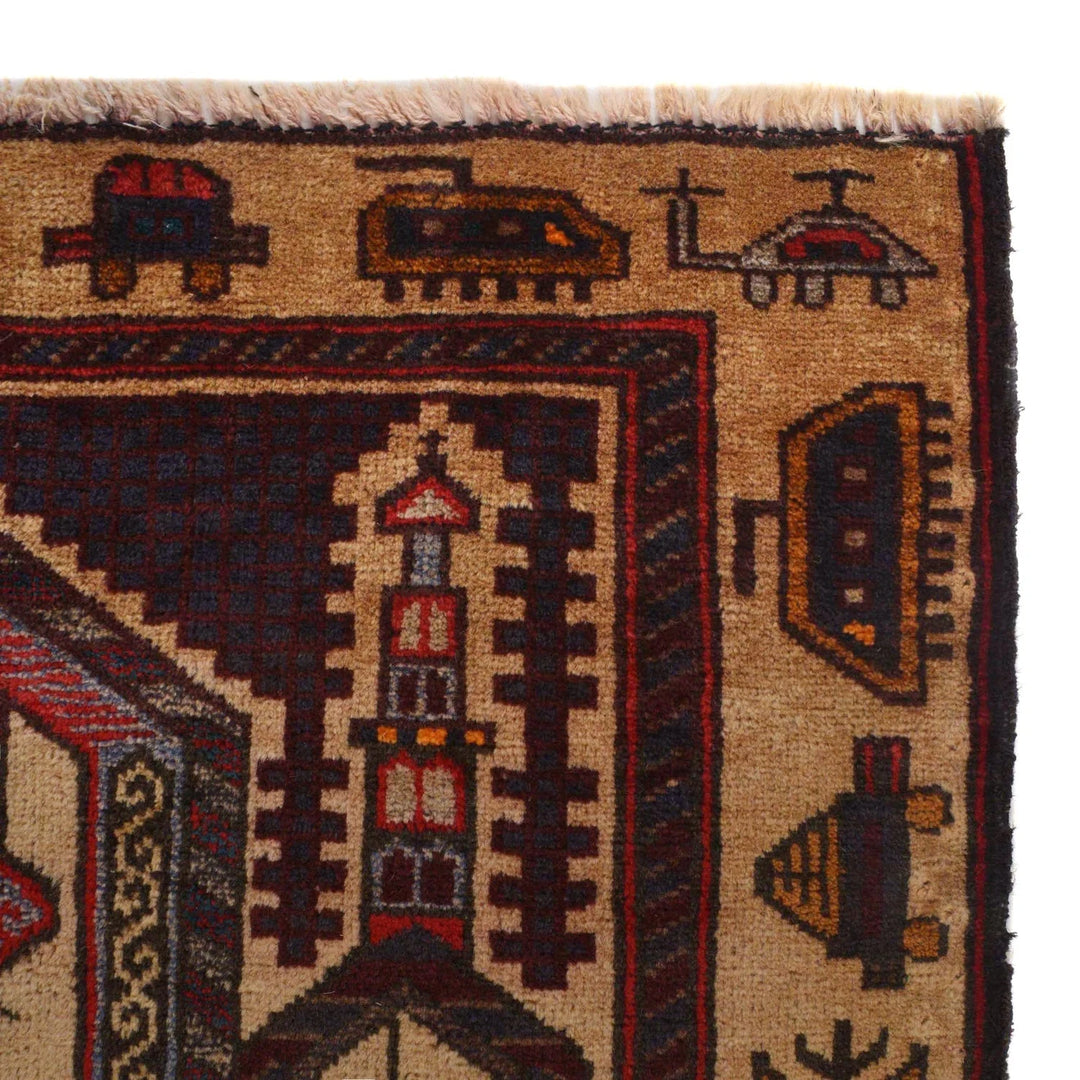 Beige Afghan Prayer Rug 2' 9" x 4' 0" Hand-Knotted | No. AL83059