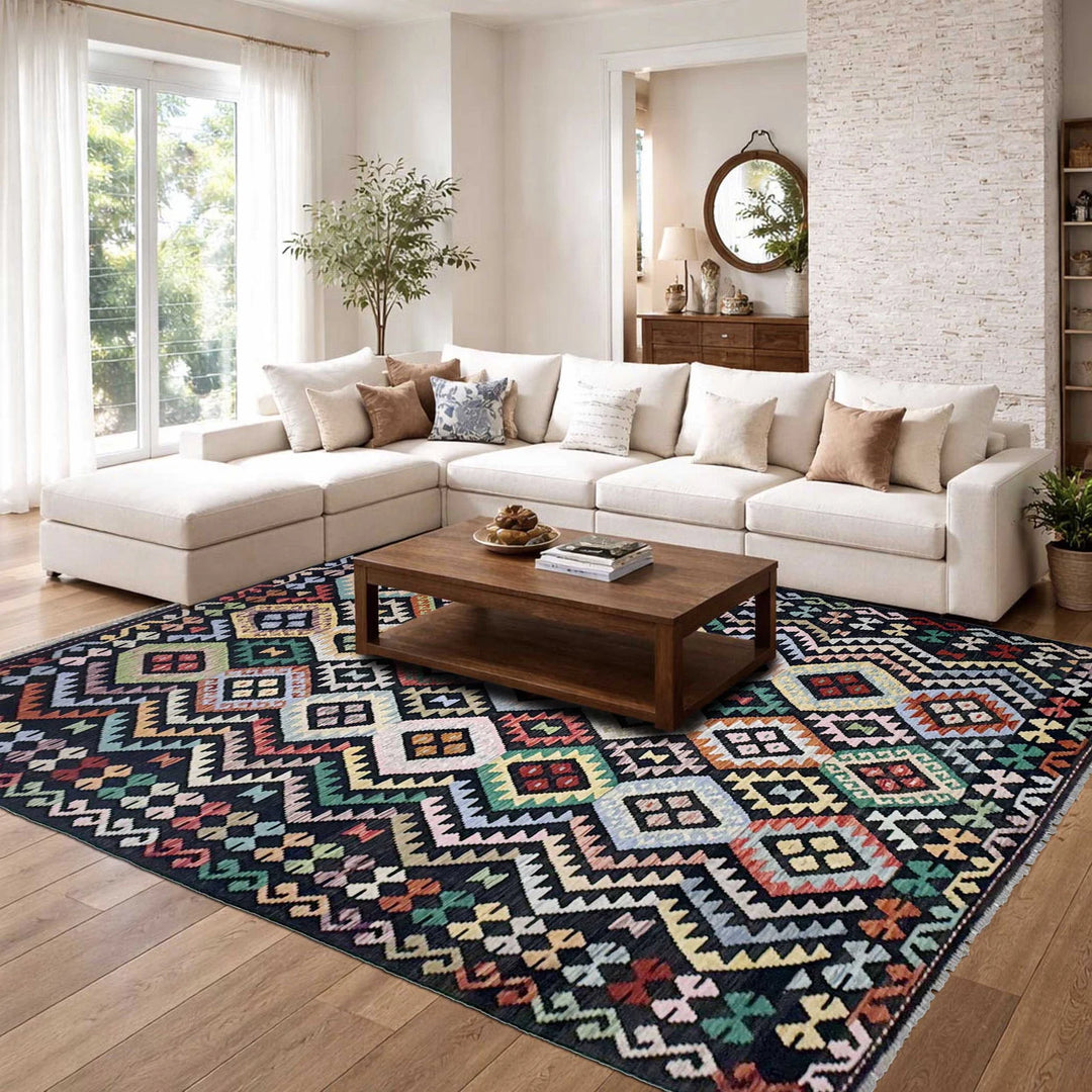Afghan Vegetable Kilim Rug 6' 8" x 10' 1" Flat-Weave | No. AL830682
