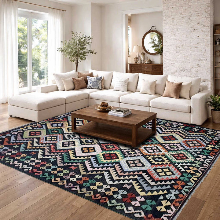 Afghan Vegetable Kilim Rug 6' 8" x 10' 1" Flat-Weave | No. AL830682