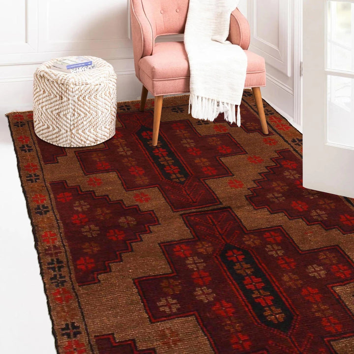 Brown Afghan Baluchi Rug 2' 11" x 4' 5" Hand-Knotted | No. AL83084