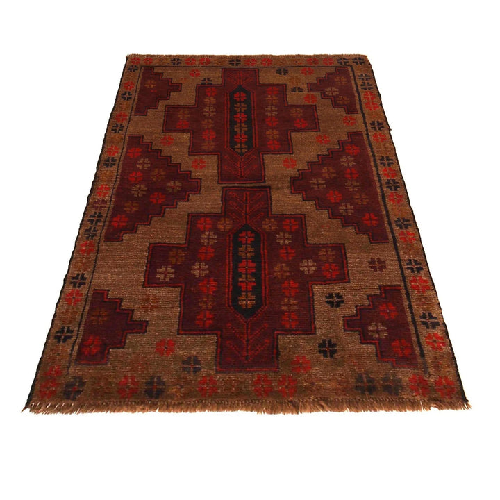 Brown Afghan Baluchi Rug 2' 11" x 4' 5" Hand-Knotted | No. AL83084