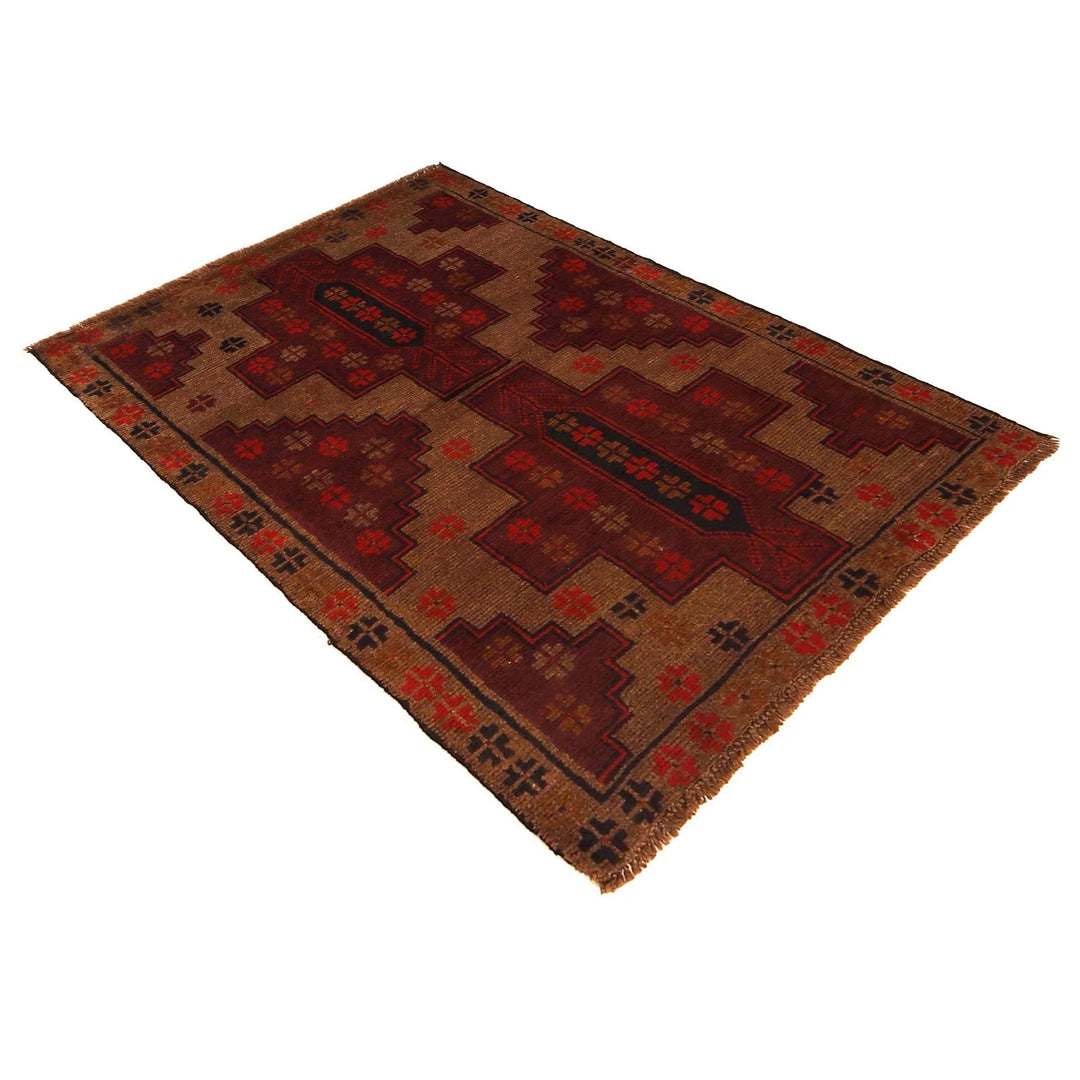 Brown Afghan Baluchi Rug 2' 11" x 4' 5" Hand-Knotted | No. AL83084