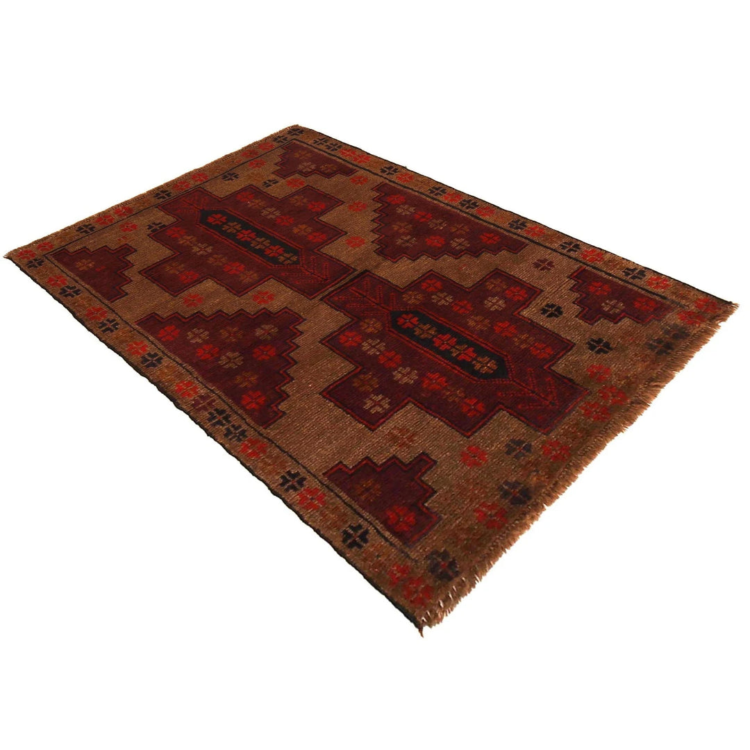 Brown Afghan Baluchi Rug 2' 11" x 4' 5" Hand-Knotted | No. AL83084