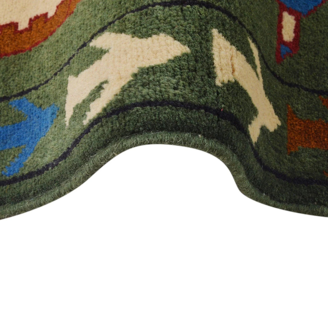 Green Afghan War Rug 4' 0" x 5' 9" Hand-Knotted | No. AL83128