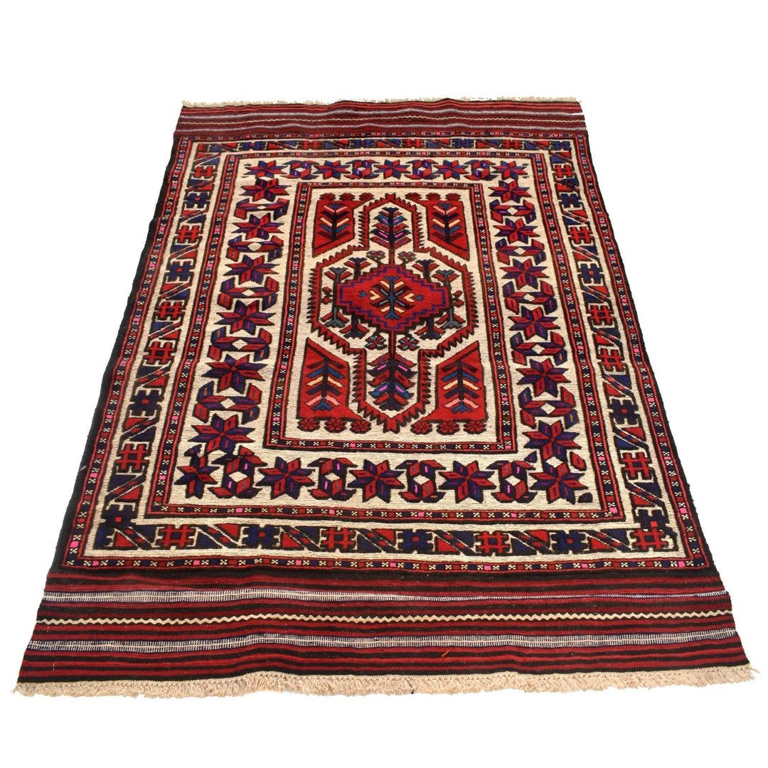 Beige Afghan Barjista Kilim Rug 4' 2" x 6' 1" Flat-Weave | No. AL83171