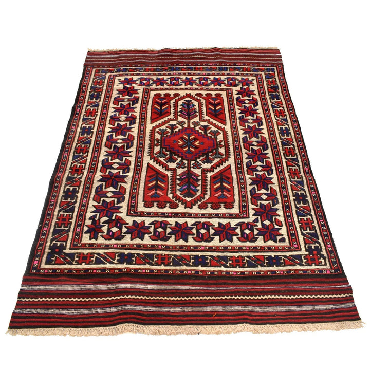 Beige Afghan Barjista Kilim Rug 4' 2" x 6' 1" Flat-Weave | No. AL83171