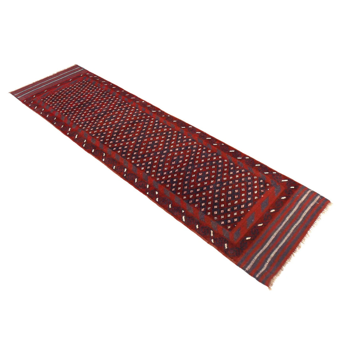 Red Afghan Mashwani Rug 2' 1" x 8' 0" Hand-Knotted | No. AL83176