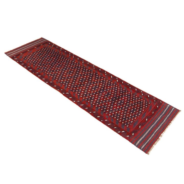 Red Afghan Mashwani Rug 2' 1" x 8' 0" Hand-Knotted | No. AL83176