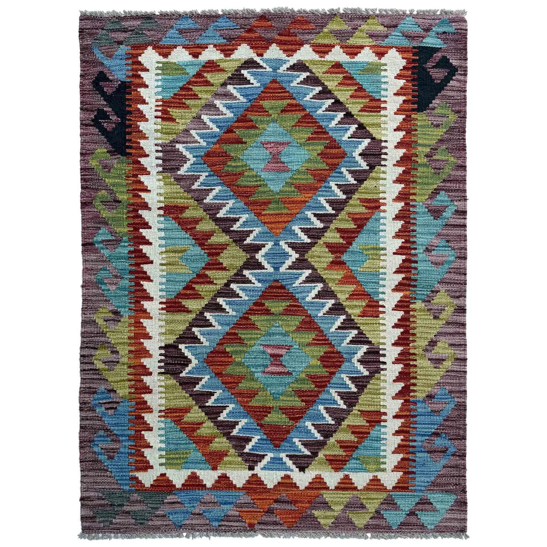 Afghan Vegetable Kilim Rug 2'11" x 4'2" Flat-Weave | No. AL83224