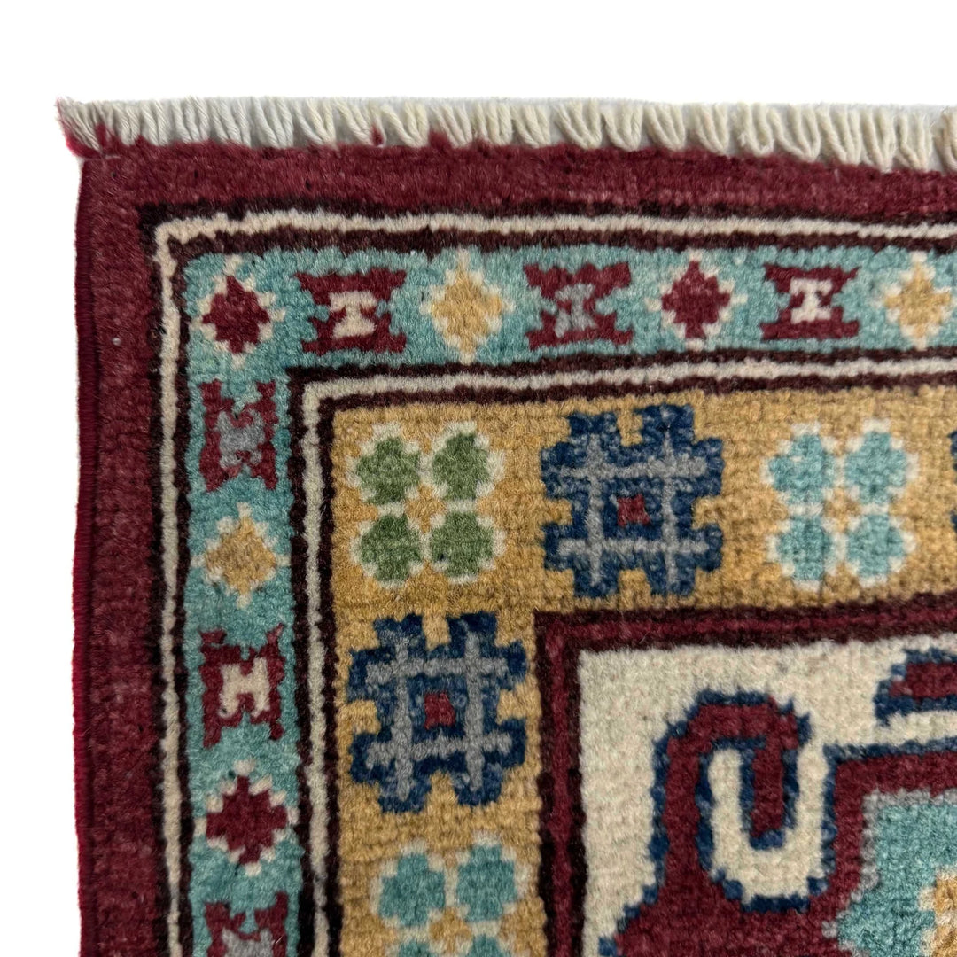 Red Afghan Kazak Rug 5' 0" x 6' 6" Hand-Knotted | No. AL83258