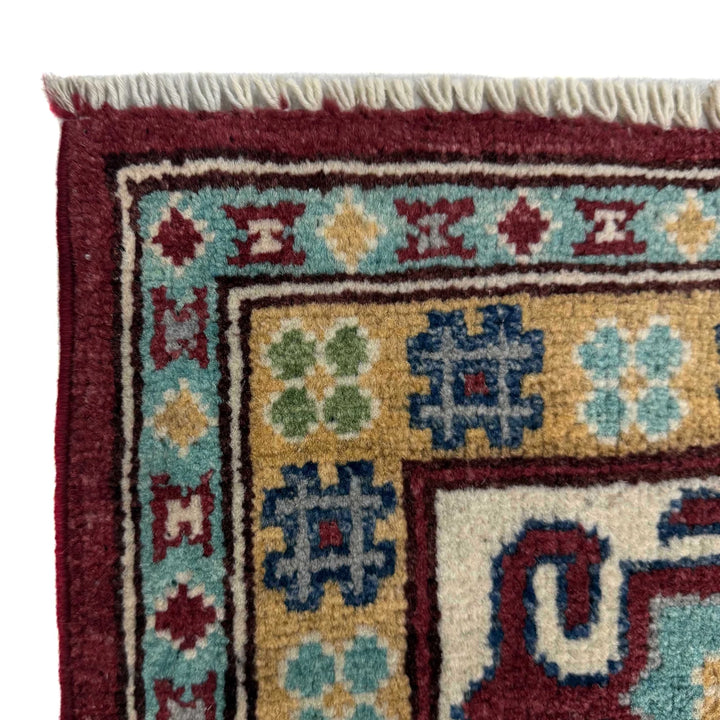 Red Afghan Kazak Rug 5' 0" x 6' 6" Hand-Knotted | No. AL83258