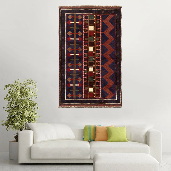 Blue Afghan Pictorial Rug 2'9" x 4'3" Hand-Knotted | No. AL83347