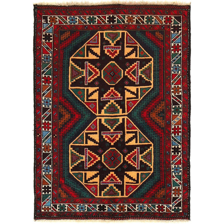 Afghan Baluchi Rug 3' 5" x 4' 8" Hand-Knotted | No. AL83367