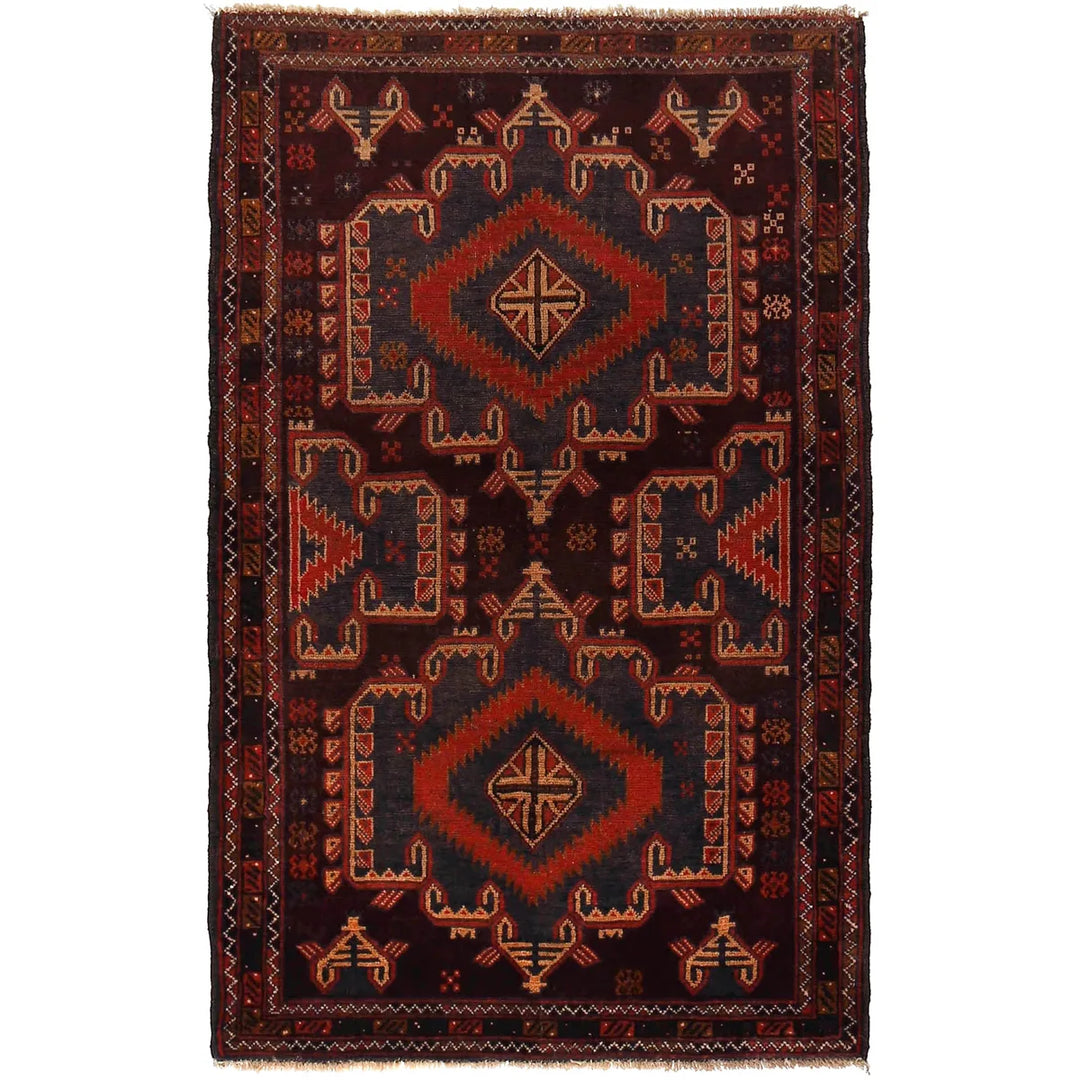 Brown Afghan Baluchi Rug 3' 0" x 4' 10" Hand-Knotted | No. AL83372