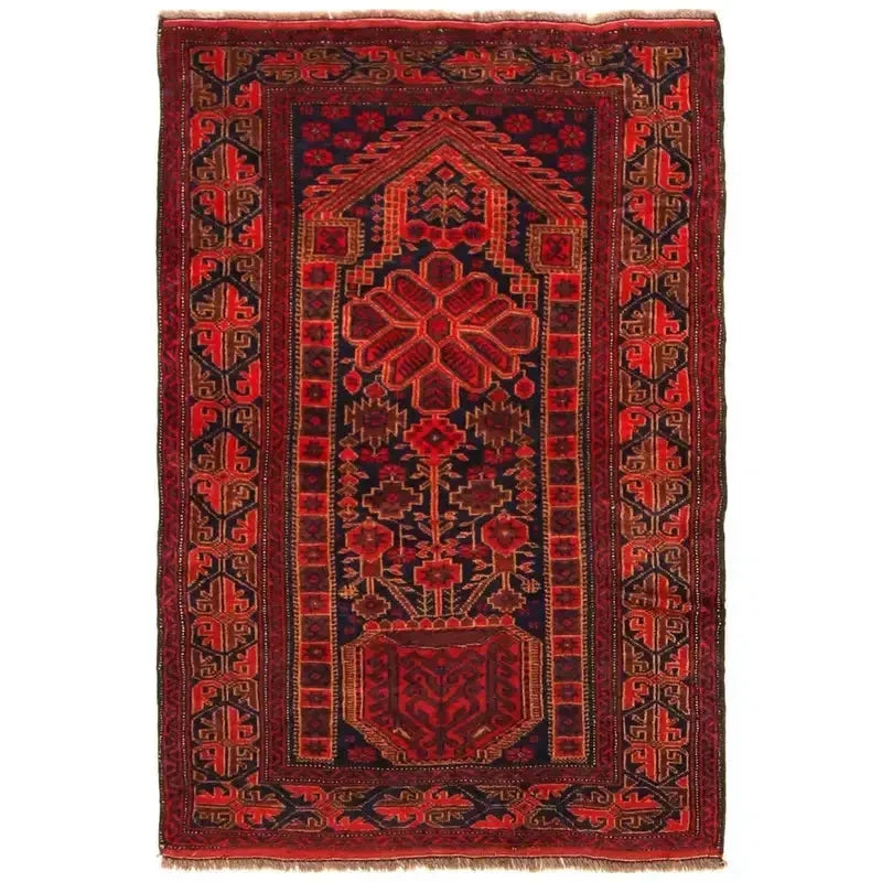 Red Afghan Baluchi Rug 2' 10" x 4' 2" Hand-Knotted | No. AL83390