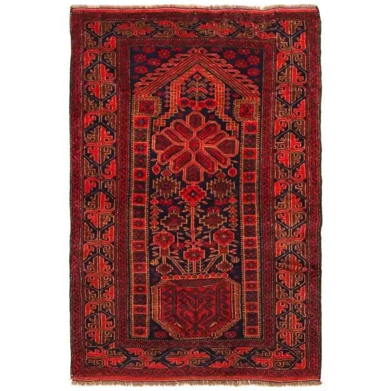Red Afghan Baluchi Rug 2' 10" x 4' 2" Hand-Knotted | No. AL83390