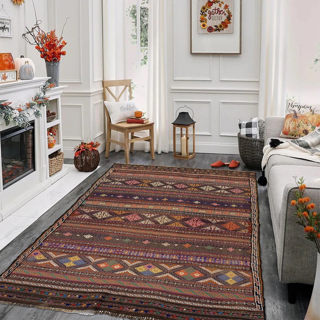 Afghan Laghari Kilim Rug 4' 5" x 6' 9" Flat-Weave | No. AL83391