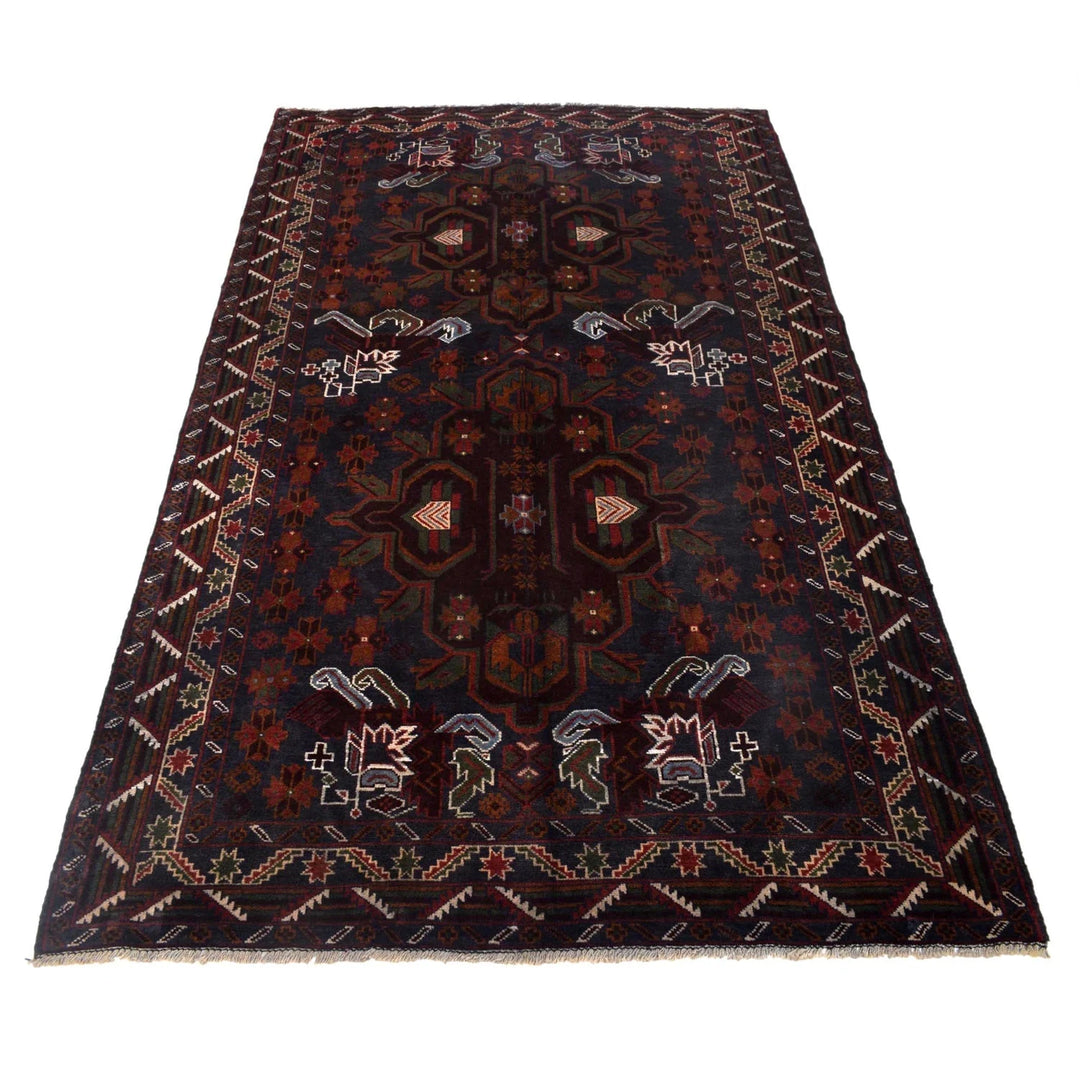 Afghan Baluchi Rug 4' 2" x 7' 1" Hand-Knotted | No. AL83450