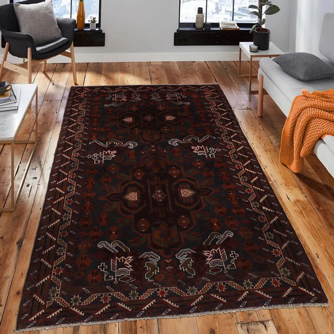 Afghan Baluchi Rug 4' 2" x 7' 1" Hand-Knotted | No. AL83450
