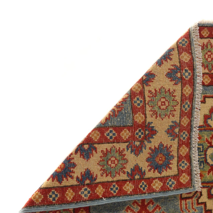 Blue Afghan Kazak Rug 3' 4" x 4' 10" Hand-Knotted | No. AL83457