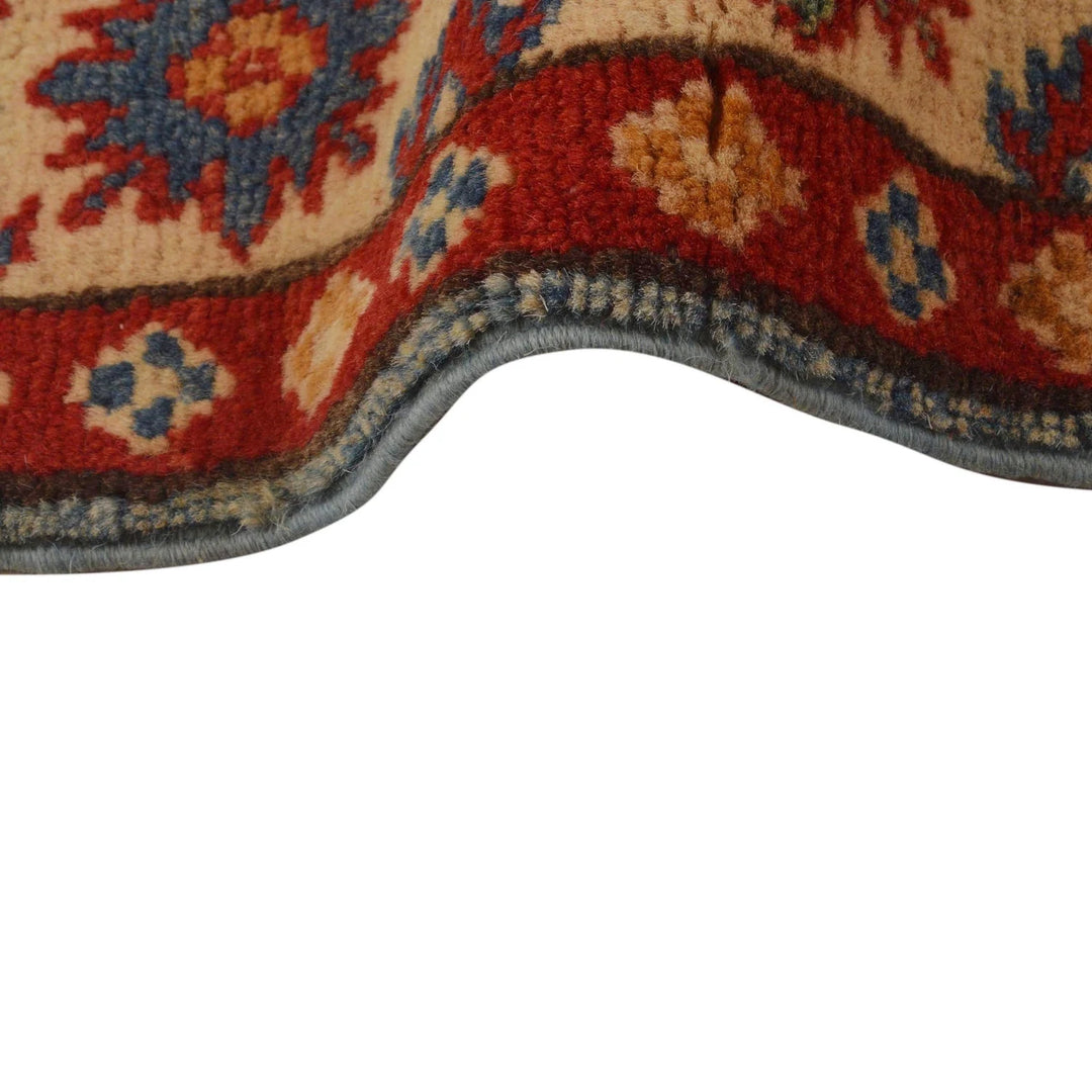 Blue Afghan Kazak Rug 3' 4" x 4' 10" Hand-Knotted | No. AL83457