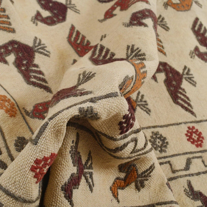 White Afghan Soumak Rug 4' 1" x 6' 5" Flat-Weave | No. AL83468