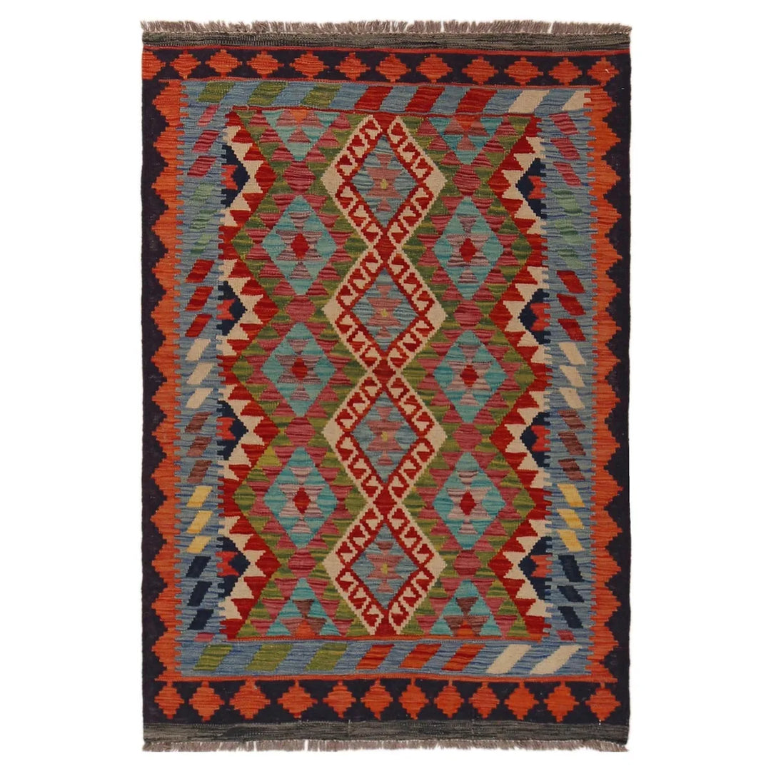 Afghan Vegetable Kilim Rug 3' 3" x 4' 10" Flat-Weave | No. AL83470