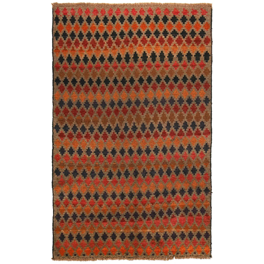 Light Brown Afghan Baluchi Rug 3' 7" x 5' 9" Hand-Knotted | No. AL83498