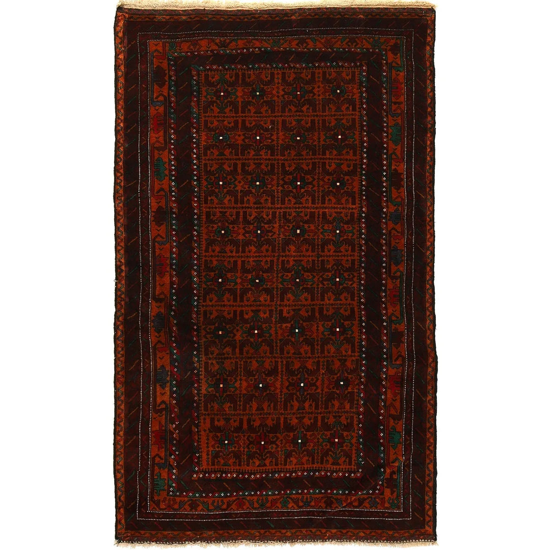 Orange Afghan Baluchi Rug 3' 11" x 6' 7" Hand-Knotted | No. AL83539