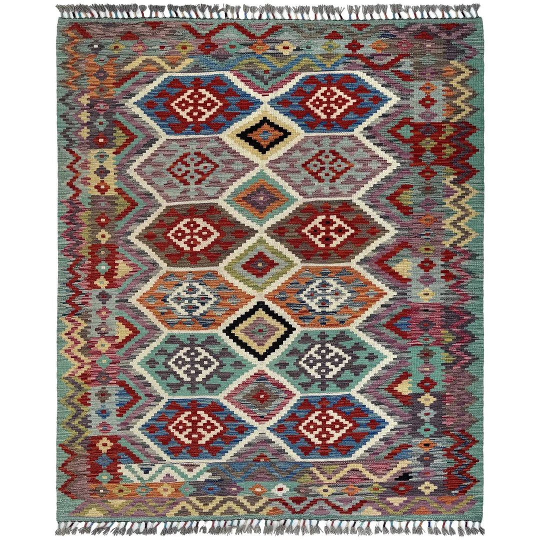 Afghan Vegetable Kilim Rug 5' 0" x 6' 7" Flat-Weave | No. AL83568