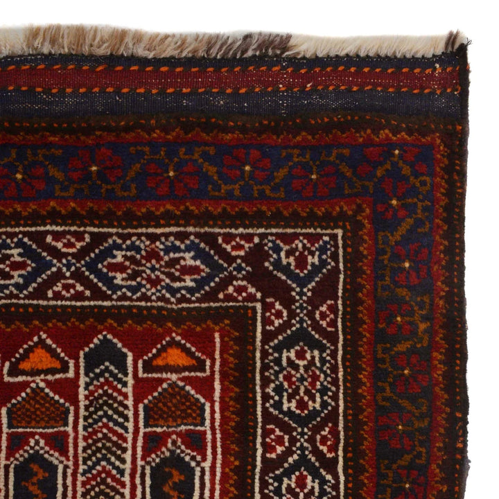 Red Afghan Prayer Rug 3' 4" x 4' 11" Hand-Knotted | No. AL83646
