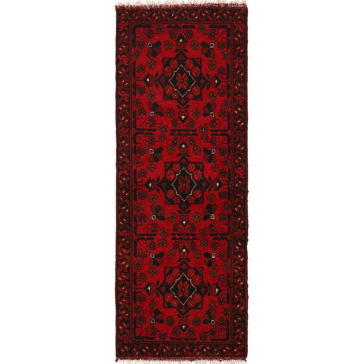 Red Afghan Khal Mohammadi Rug 1'8" x 4'10" Hand-Knotted | No. AL83687