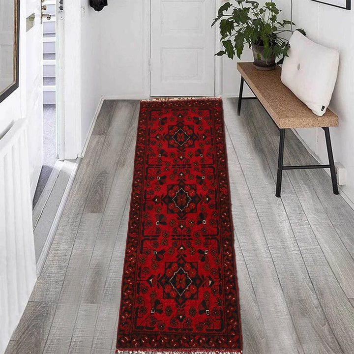 Red Afghan Khal Mohammadi Rug 1'8" x 4'10" Hand-Knotted | No. AL83687
