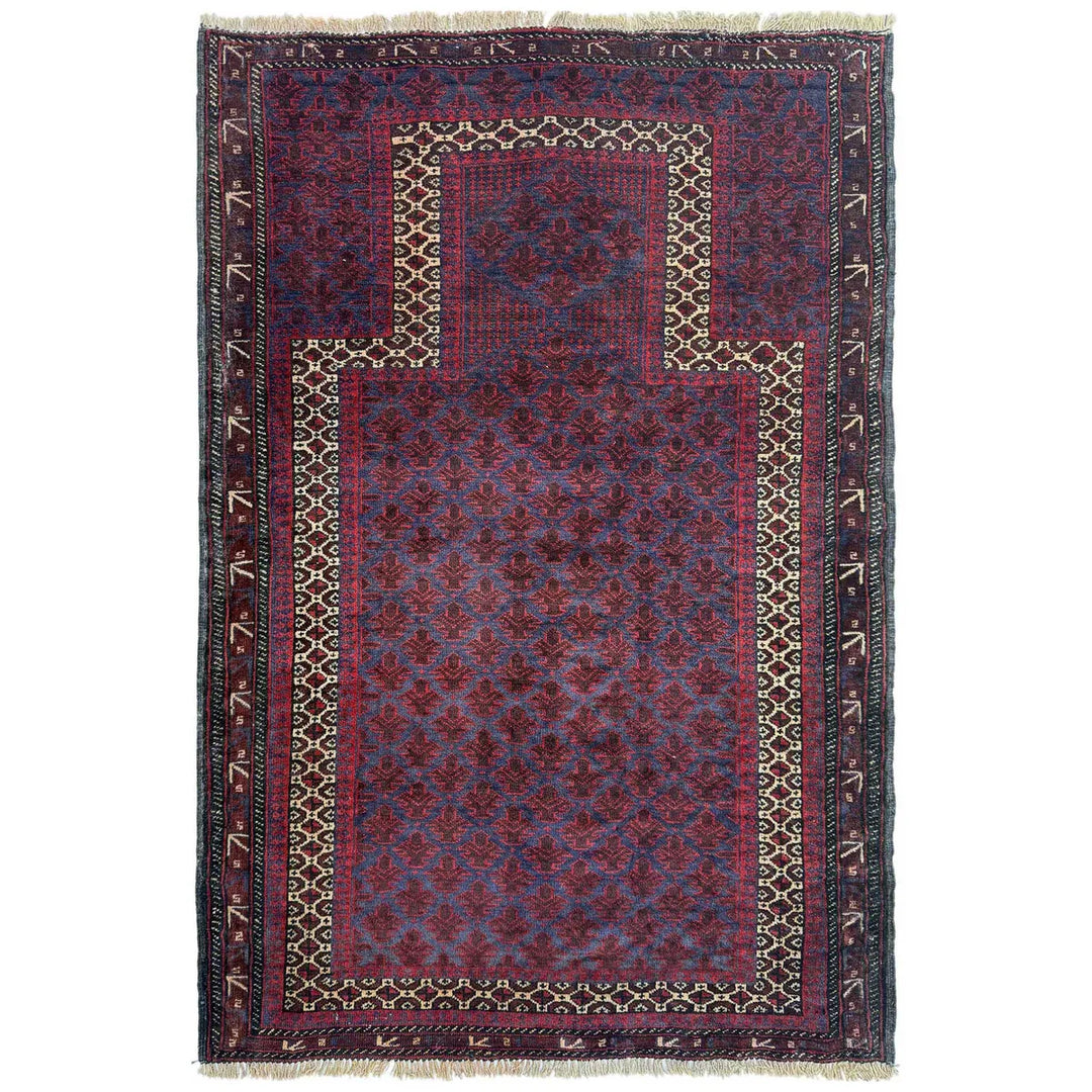 Red Afghan Prayer Rug 3' 3" x 4' 6" Hand-Knotted | No. AL83745