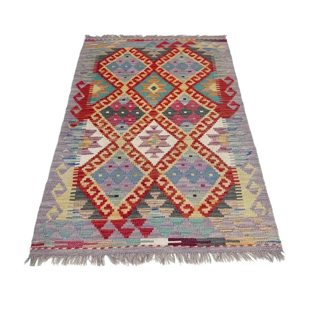 Afghan Vegetable Kilim Rug 2' 7" x 4' 2" Flat-Weave | No. AL838500