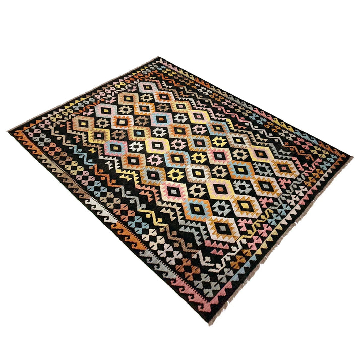 Afghan Vegetable Kilim Rug 6'7" x 9'5" Flat-Weave | No. AL838883